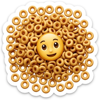 small scatter of dry breakfast cereal loops or flakes in golden brown tones, crisp and lightly textured, soft lighting, subtle shadows, emoji scale sticker