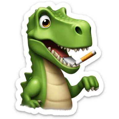 A dino with a cigarette in his mouth sticker
