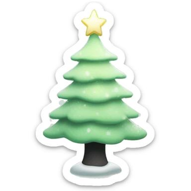 A light green Christmas tree with white twinkling lights and a white frosted snow with a black star and little pastel presence underneath ￼ sticker