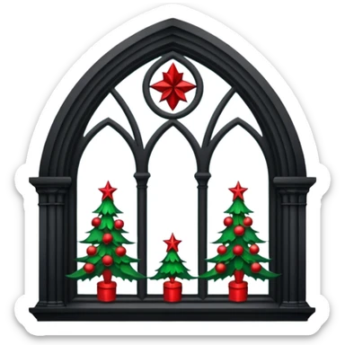 Black gothic architecture window with Christmas garland sticker