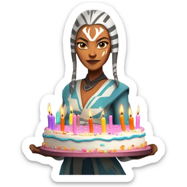 Ahsoka Tano holding a birthday cake with candles sticker