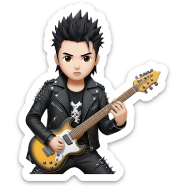 a kpop idol plying a heavy metal guitar sticker