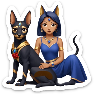  Short-eared Black lapis rose gold beautiful woman lap anubis puppy floor statue posed  sticker