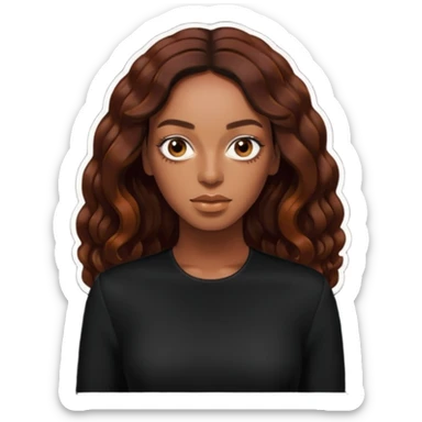 Solange long dark auburn hair, black outfit sticker