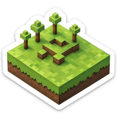 Minecraft grass block, square shape, brown and green, smooth, isometric sticker