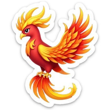 Cinematic Noble Mystical Fire Phoenix Portrait Emoji, Poised and resplendent, with a radiant, fiery plumage in brilliant hues of scarlet, gold, and ember, featuring elongated, elegant tail feathers that flow like molten lava, and piercing, wise eyes reflecting the eternal cycle of rebirth; rendered with lifelike texture and luminous natural highlights, high shine, majestic and awe-inspiring, styled with an aura of mythic resurgence, focused and regal, soft glowing outline, capturing the essence of a legendary phoenix rising from the flames with timeless grace! sticker