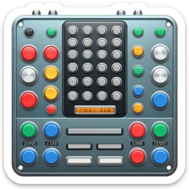 A huge sci-fi control board with buttons, sliders, meters, knobs. sticker