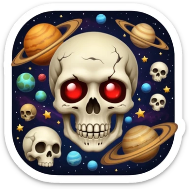 image of deep space, with planets, stars an a galaxy, in the style of your bleeding skull art. With a black background sticker
