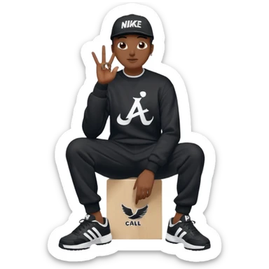 Crea Un Emoji De Cuerpo Completo Que Sea Hombre Con Corte Alucin Que Tenga Gorra Nike, Suéter Negro Que Tenga La Letras LA El La Parte Del Corazón, Zapatos Adidas Con Una Palomita✅, Pantalón Ancho O Bellaco Con Unos Diseños De Palomas Blancas Y Asiendo Una Pose Con Su Mano Que Sea Está 🤙🏽. sticker