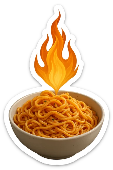 bowl di pasta con fiamma 3d sopra che indica metabolismo, iperrealistico 4k sticker
