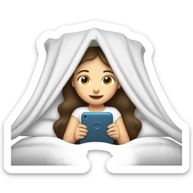 White brunette girl snuggled in canopy bed on phone  sticker