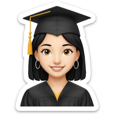 teenage girl emoji with black hair, bold makeup, nose piercing, wired earpods, celebrating high school graduation sticker