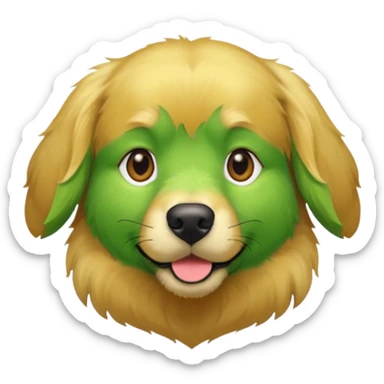 green dog extra furry golden retriever. The dog fur is green. Green is hex code 10462E sticker