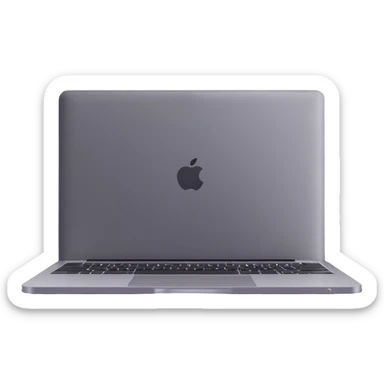 3D illustration of a MacBook laptop, top-down view, metallic finish, realistic details sticker