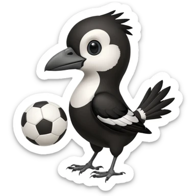 cartoon magpie in Collingwood Magpies colors, holding a football, playful expression sticker
