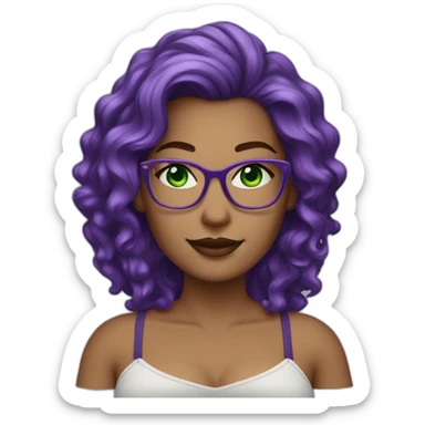 curvy-woman-purple-long-wavy-hair-green-eyes-square-glasses-white sticker