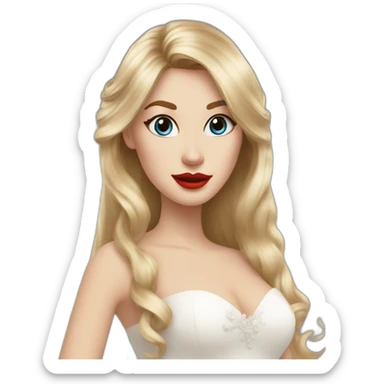 Woman blonde hair bangs blue eyes red lips, woman long brown hair both wedding dress and 13 cats sticker