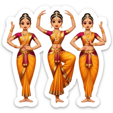 cinematic-realistic-bharatanatyam-dance-emoji,-depicted-as-an-elegant-classical-indian-dance-performance-with-graceful-poses,-intricate-costumes,-and-expressive-hand-gestures,-rendered-with-rich-textures-and-warm-dramatic-lighting sticker