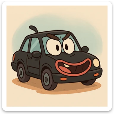 black car, cartoon style, playful, exaggerated features, vibrant colors sticker