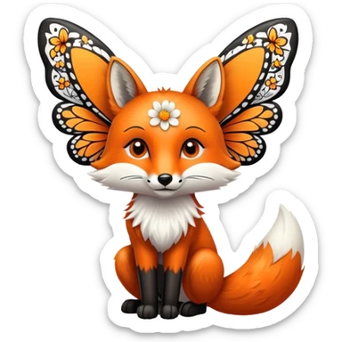 Fox with butterfly wings and flower patterns on fur sticker