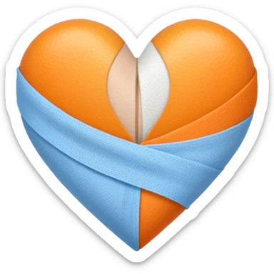 Half blue half orange heart split vertically with a white gauze bandage wrapped around it sticker
