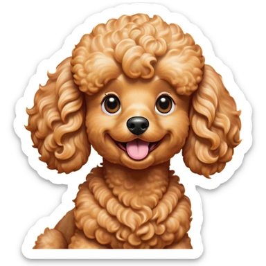 Cinematic Comical Apricot Poodle Portrait Emoji, Head tilted dramatically with an exaggeratedly amused expression, featuring a glossy, curly apricot Fur with a vibrant sheen, wide, expressive warm eyes filled with playful disbelief, Simplified yet hilariously expressive features, highly detailed, glowing with a slightly sassy glow, high shine, dramatic yet playful, stylized with an air of cheeky mischief, bright and endearing, soft glowing outline, capturing the essence of a spirited and over-the-top companion, so meme-worthy it feels like it could side-eye its way into internet fame instantly! sticker