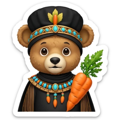 teddy bear Upper, wearing black mayan ancient custome, with carrot half body sticker