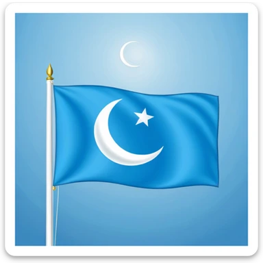 Iraqi Turkmen flag - a sky blue rectangular flag with a white crescent moon and star in the center. There is one straight white horizontal line across the top of the moon and another straight white horizontal line below the moon. sticker