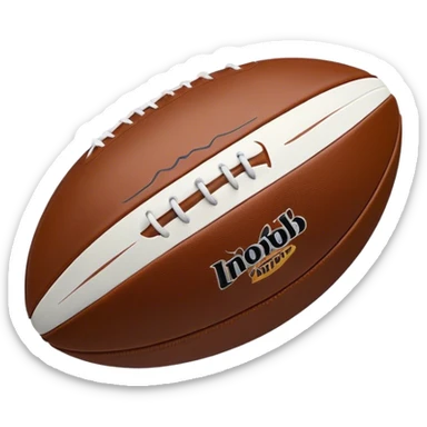 Cinematic Realistic image of a rugby ball in mid-action, with dynamic motion blur and finely rendered leather textures, set against a sunlit, energetic field that underscores its robust athleticism sticker