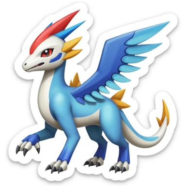 Colorful Meloetta-Latios-Wargreymon-Sergal-Pokémon-Digimon-Fakémon-fusion-hybrid-creature sticker