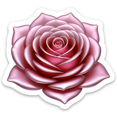 A rose emoji made of liquid silver metal, smooth metallic petals, reflective chrome surface, soft gradients, elegant shape, minimalistic iOS emoji style, centered, clean white background, realistic highlights, no text sticker