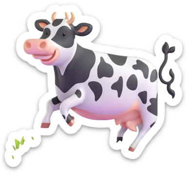 black and white cow jumping in a grass field sticker