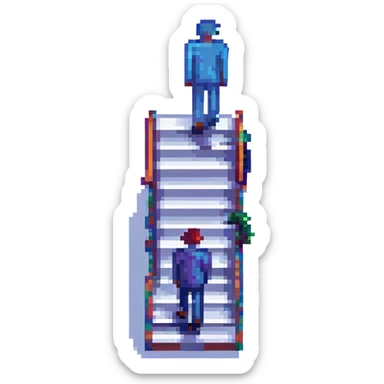 creative pixel art illustration combining a staircase and a human figure, merging their forms in a whimsical way sticker