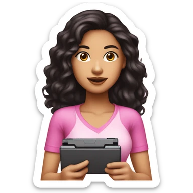 dark haired lightskin girl playing pink nintendo ds sticker