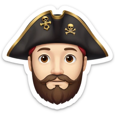 "- Nam
- 35 tuổi
- Da trắng
- Râu quai nón nâu
-  Cướp biển caribe
- đội mũ cướp biển màu đen sticker