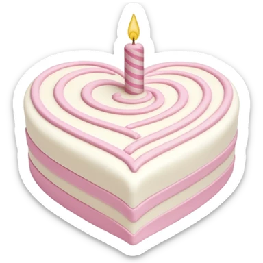 heart shaped birthday cake, pastel pink and white swirled, cute and simple sticker