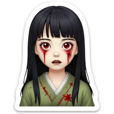 japonese zombie girl whit bangs and long black hair sticker