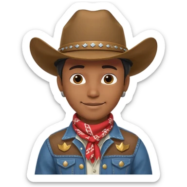 cute Black cowboy portrait, head and shoulders only, cowboy hat, bandana, western jacket collar, confident smile, 3D cartoon, mobile game icon style, clean background, no text, no watermark sticker