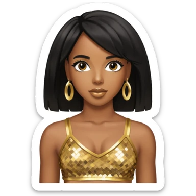 Kelly Rowland with black hair, gold sequin crop top  sticker