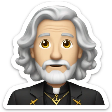 60 year old Caucasian male with grey hair and a grey goatee beard wearing a black dinner suit with a Masonic emblem. sticker