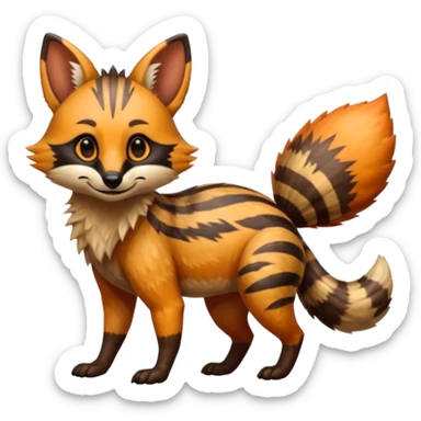 Shiny Glossy Aardwolf-Maned-Numbat-Tanuki-Bobcat-fusion-animal-hybrid-creature, full body sticker