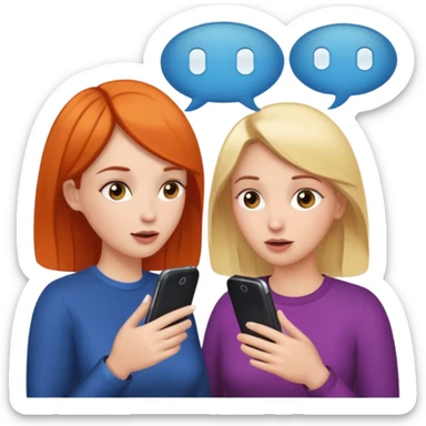 conversation between 2 women, only faces, phone and word bubble sticker