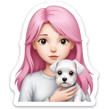 Girl with long pink hair holding a white schnauzer dog sticker