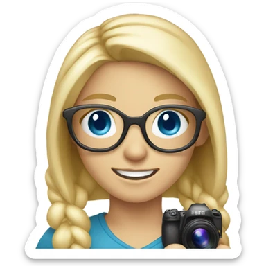 blonde girl with glasses smiling blue eyes taking pictures with a camera  sticker