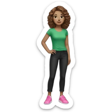 Woman Brown hair white skin color pink pull black pants pink shoes green eyecolor sticker