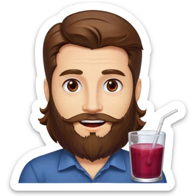 bust man long brown hair brown eyes medium beard white skin with berry juice stained lips grin sticker