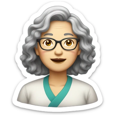 Chinese senior lady wear glasses with wavy long wavy hair sticker