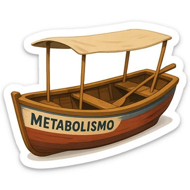 stylized boat on isolated white background with the word 'Metabolismo' clearly visible on the hull, semi-realistic style, clean details, 4K resolution sticker