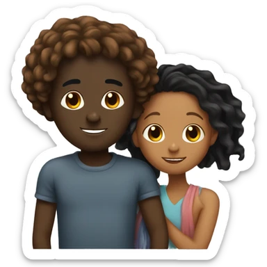 Brown girl with wavy hair hugging black boy who has dreads  sticker