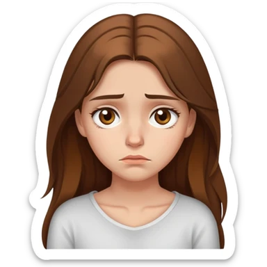 Disappointed girl with long brown hair and hazel eyes with a single tear and slouched shoulders sticker